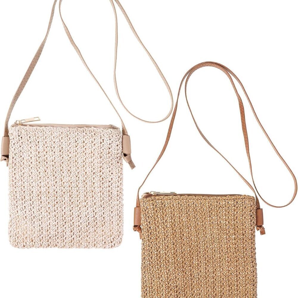 2 Pcs Straw Beach Bag Women Summer Woven Small Crossbody Totes